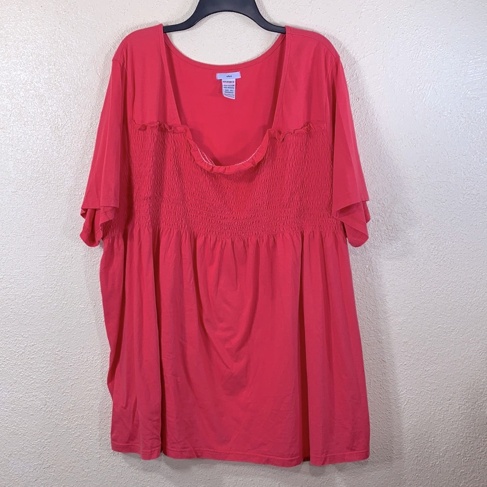 ellos Top Blouse Red/Orange Size 4X Stretchy Short Sleeve Pullover Cotton Blend